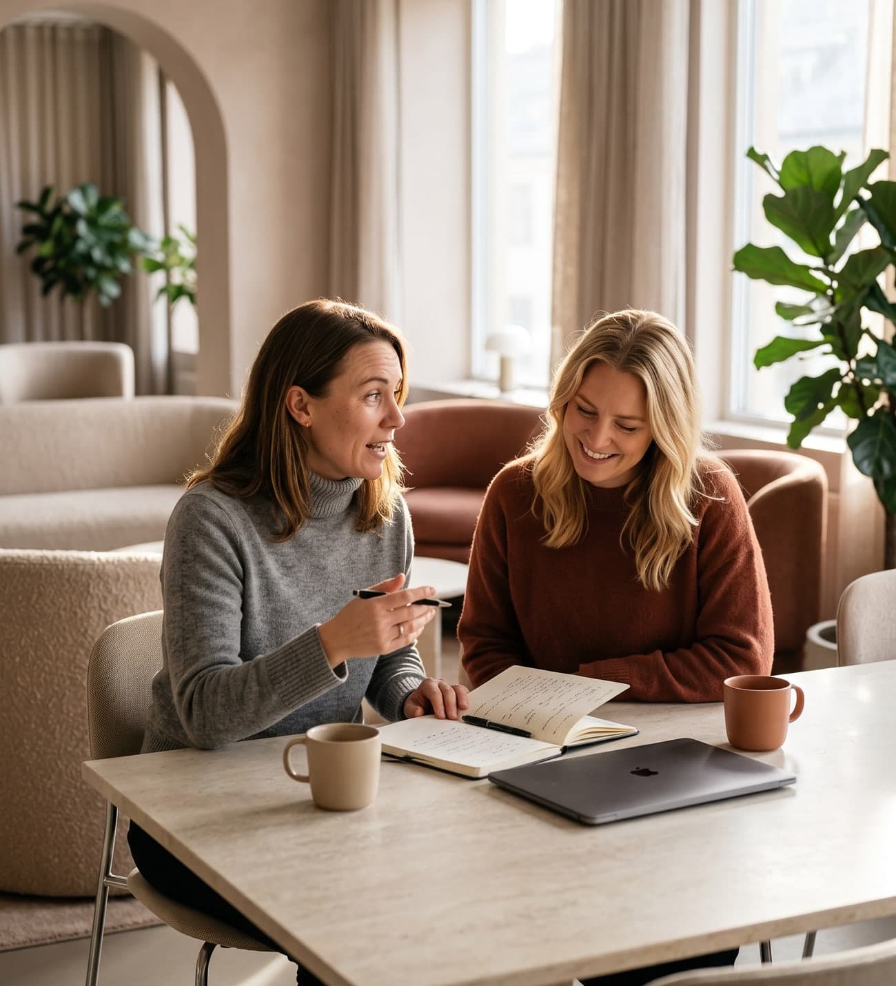 Två rekryterare som arbetar med ett uppdrag vid en laptop